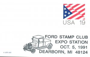 US SPECIAL PICTORIAL CANCEL POSTAL CARD FORD STAMP CLUB EXPO DEARBORN MI 1991