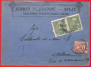 aa0638 - Austria - Postal History - COVER from Split CROATIA to ITALY taxed 1914