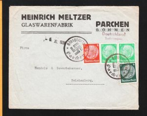 Germany Sudetenland Cancels Parchen Provisional Oct 6 1938 Glass Factory m