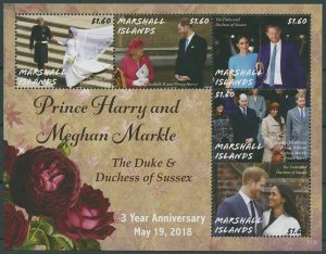 Marshall Isl 2021 MNH Royalty Stamps Prince Harry & Meghan Wedding Anniv 5v M/S