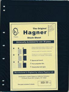 25 HAGNER 5 Pocket BLACK STOCK SHEETS - 5 Packages of 5 - DOUBLE-Sided  B55