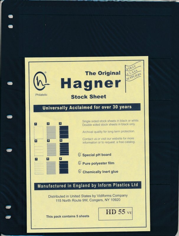 25 HAGNER 5 Pocket BLACK STOCK SHEETS - 5 Packages of 5 - DOUBLE-Sided  B55 