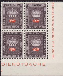 Liechtenstein 1968-69 Officials Scott O47-O58 White Paper Blocks of Four VF/NH