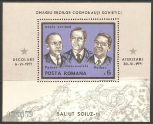 ROMANIA Sc# C184 MNH FVF Souvenir Sht Soviet Cosmonauts Soyuz