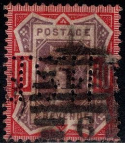 Great Britain Scott 137 KEVII 1902 perfin stamp