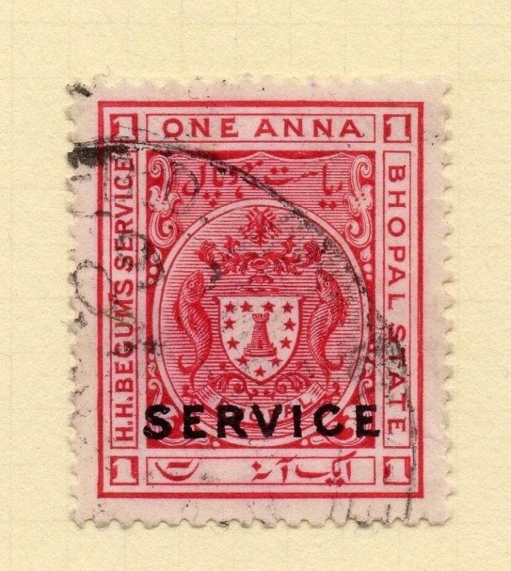 Indian States Bhopal 1908 Early Issue Fine Used 1a. Optd 202465