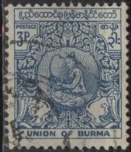 Burma 141 (used) 3p musician, blue (1954)