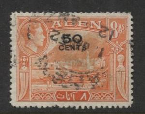 ADEN - Scott 40 - Overprint - 1951- Used - Single 50c on a 8a Stamp