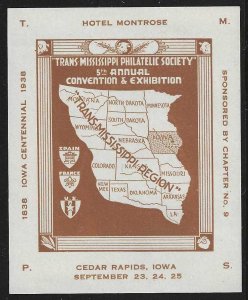 Trans-Miss. Philatelic Society Expo, Cedar Rapids, IA, 1938, Brown Poster Stamp