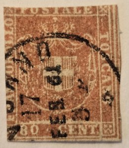 Italy (Tuscany)  Scott #22 ($2280) - A2 80c pale red - Used - VF - 1860