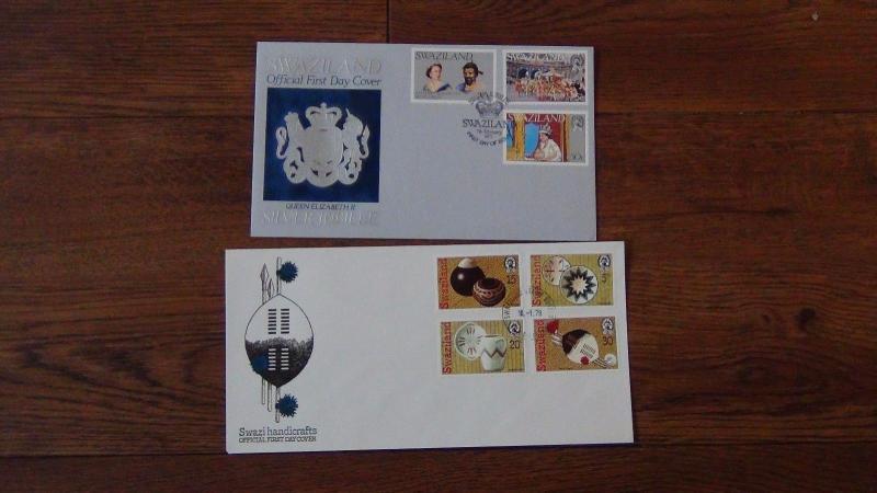 Swaziland 11 FDC 1976 1979 coins Gold Fußball Handicrafts Telephone Postfiliale