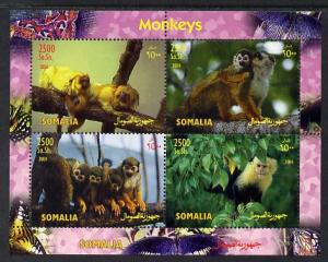 Somalia 2004 Monkeys perf sheetlet containing 4 values un...