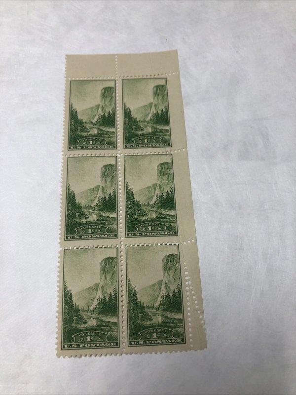 US 740 Yosemite National Parks 1C Block Of 6 Super Fold Over Mint Never Hinged 