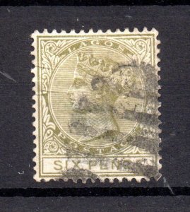 Lagos 1884 QV 6d olive green fine used SG25 Cat Val £50 WS20988