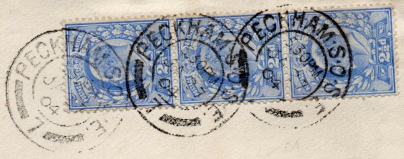 1902 Sg 230 2½d on 1904 Cover from Peckham to Cambridge, Massachusetts 