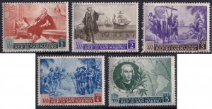 San Marino 308-12 (mh, 1st five values from set) Christopher Columbus (1952)
