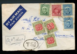 ?Scarce AIR MAIL postage due T60ctms T5d to AUSTRALIA War Iss 1948 cover Canada