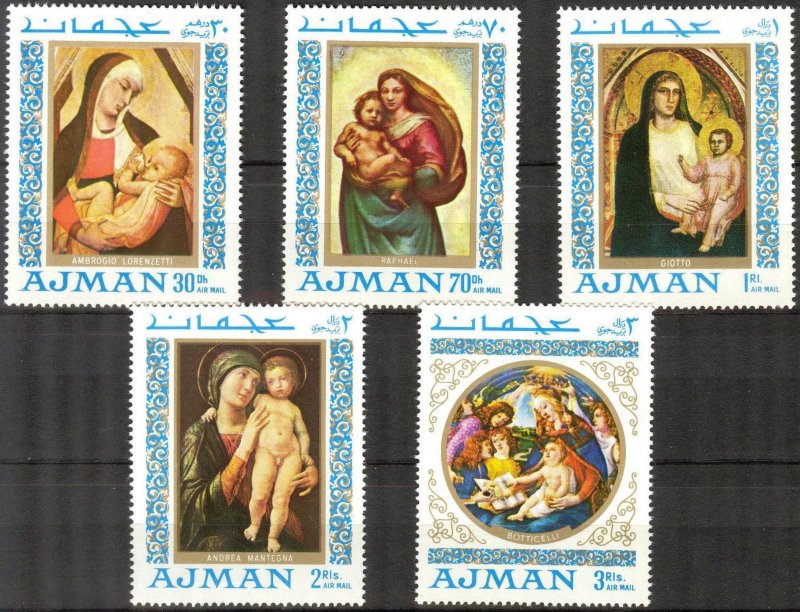 Ajman 1968 Art Paintings Madonna Set of 5 MNH