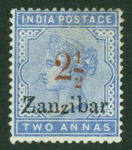 SG 7n Zanzibar 1896. 2½ on pale blue, overprinted double, one albino. A fine...