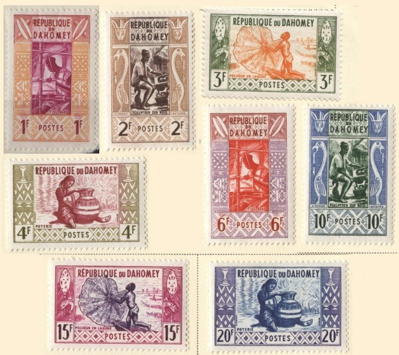 Dahomey 141-148 (mh set of 8) weaver, sculptor, fisherman, potter (1961)