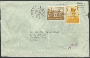 INDONESIA 1961 Diplomatic bag mail cover cancelled on arrival Washington...62492