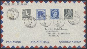 1954 #335/343 Wildlife/5c Wilding FDC, Air Mail Cover, Sarnia Ont to Austria