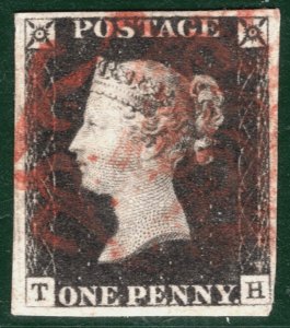 GB PENNY BLACK QV SG.2 1840 1d Plate 2 (TH) *STATE 2* Spec AS15 Cat £550+ HPR4