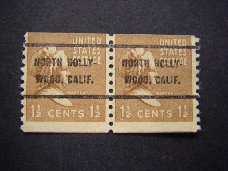 Precancel - Scott 840 - Prexie Pair - CA - North Hollywood - No Gum