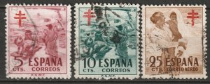 Spain 1951 Sc RA32-3,RAC12 postal tax set used
