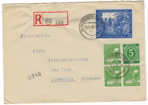 DDR East Germany 1948 Registered Cover to Sweden Scott 581+534+560 x3 Censorship