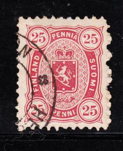 Finland 1875-81 used Scott #22 25p Coat of Arms Upper right value circle broken