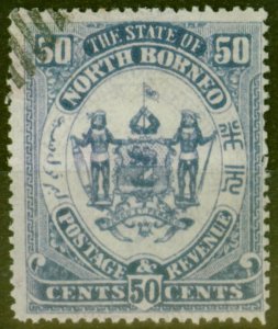 North Borneo 1894 50c Chalky Blue SG82d Var Printed Both Sides One Inverted F...