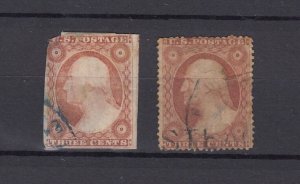 USA 1851/61 3c Washington x 2 Used BP1645