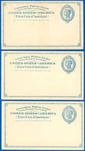 1879 Mint LOT/3 Postal Cards #UX6 Pale Blue, NEAR PRISTINE CONDITION! SCV $105