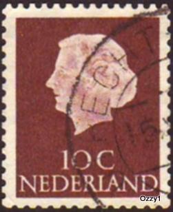 Netherlands 1953 Sc#344, SG#775 10c Brown Queen Juliana USED.