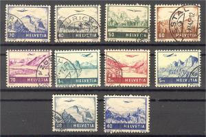 SWITZERLAND VERY NICE SET AIRPOST STAMPS LANDSCAPES 1941-48 