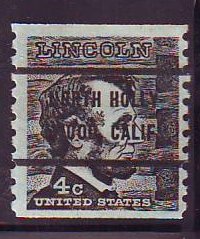 North Hollywood CA, 1303-72 Bureau Precancel, 4¢ coil Lincoln