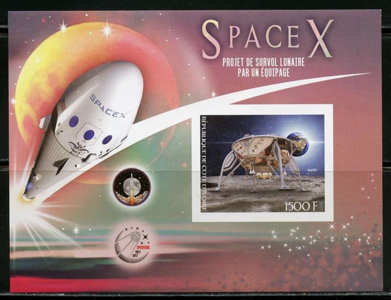 IVORY COAST 2018  SPACEX LUNAR SURVIVAL PROJECT SET IMPERF  DELUXE S/S MINT NH