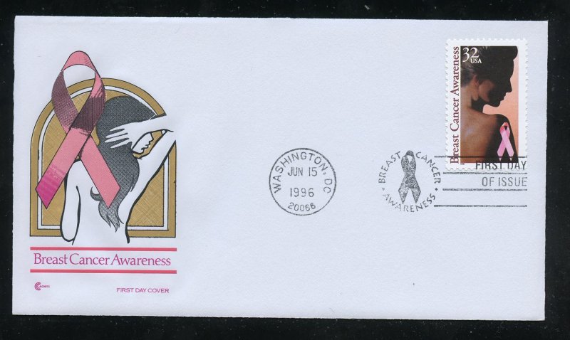 US 3081 Breast Cancer Awareness UA CCC Cover Craft cachet FDC insert