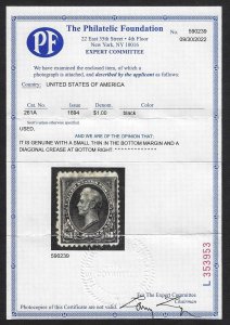 U.S. #261A Used - Type II; $1 Commodore Perry - PF Certificate (1898)