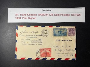 1933 USA Haiti Dual Postage Cover Port Au Prince to New York NY Pilot Signed