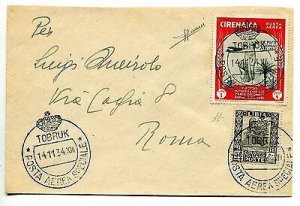 Cirenaica - Air Mail Lire 1 Colonial Art Exhibition on cover by Tobruk