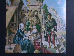 UMM AL QIWAIN- AIRMAIL-FAMOUS PAINTING- ADORATION OF THE MAGI S/S VF EST.$8