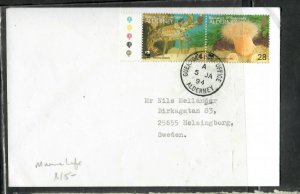 GUERNSEY ALDERNEY  (P3005B)  LOBSTER , SEA URCHIN 1994  PR COVER TO SWEDEN 