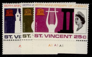 ST. VINCENT QEII SG254-256, 1966 UNESCO set, NH MINT.