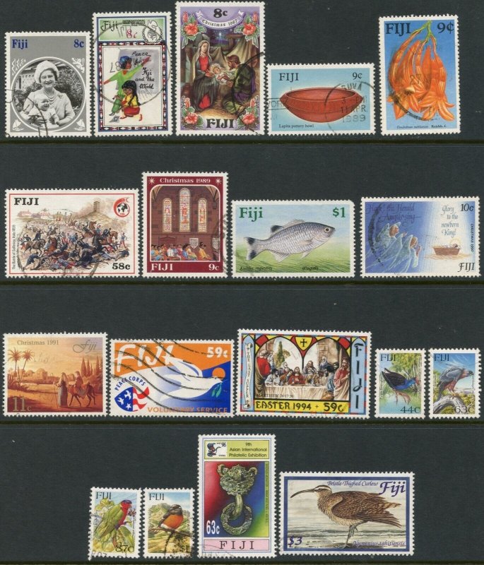 FIJI Sc#531//1019 1985-2004 Eighteen Different Stamps Used