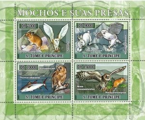 S. TOME & PRINCIPE 2007 - Owls and their prey 4v - YT 2246-2249,  Mi 2972-2975