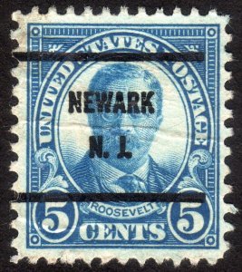 1927, US 5c, Roosevelt, Used, Newark precancel, Sc 637