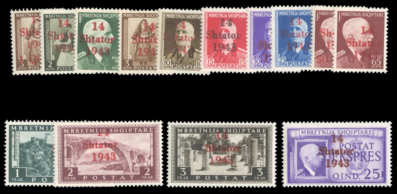 German WWII Occupation, Albania #Mi. 1-14 Cat€480, 1943 Overprints ...