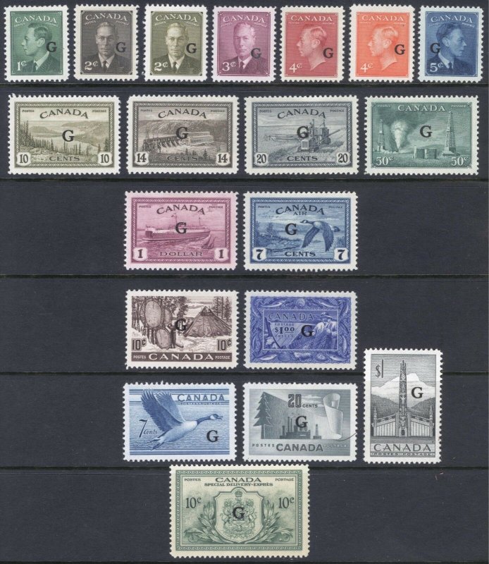 Canada 1950-1952 G Official Scott O16-EO2 SG O178-OS21  LMM/MLH Cat $305